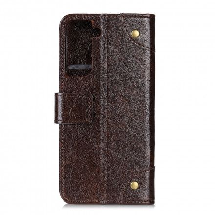 Folio Deksel Til Samsung Galaxy S21 5G Vintage Nagler Nappa Skinnstil