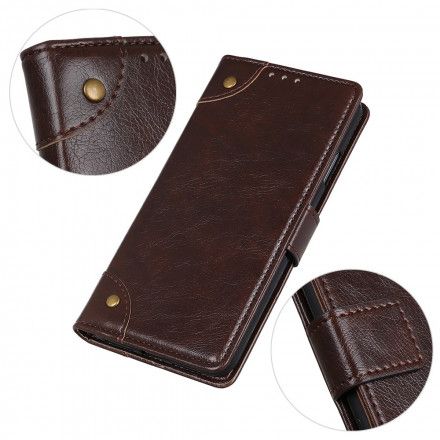 Folio Deksel Til Samsung Galaxy S21 5G Vintage Nagler Nappa Skinnstil