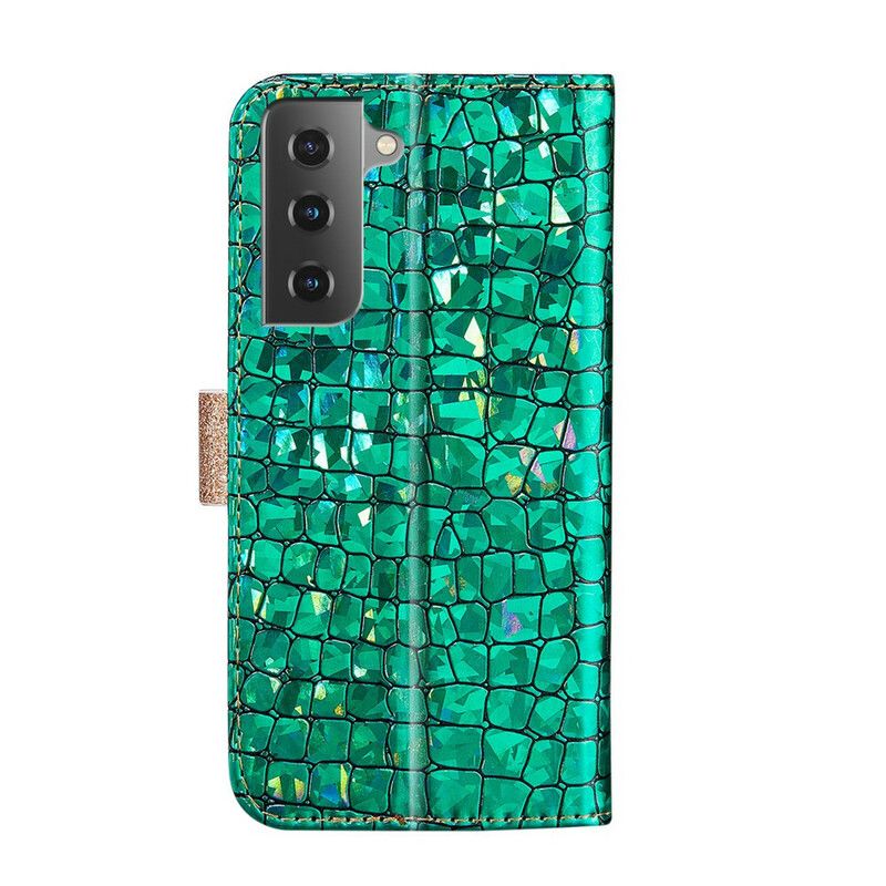 Lærdeksel Til Samsung Galaxy S21 5G Croc-diamanter