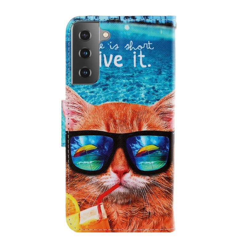 Lærdeksel Til Samsung Galaxy S21 5G Med Kjede Cat Live It Strappy