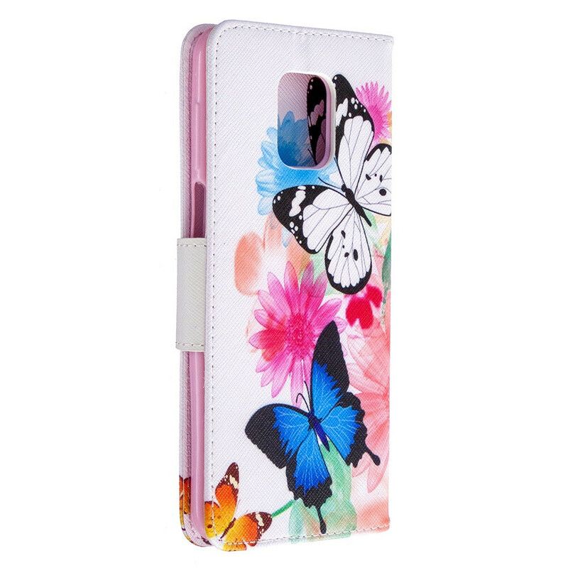 Folio Deksel Til Xiaomi Redmi Note 9S / Note 9 Pro Malede Sommerfugler Og Blomster