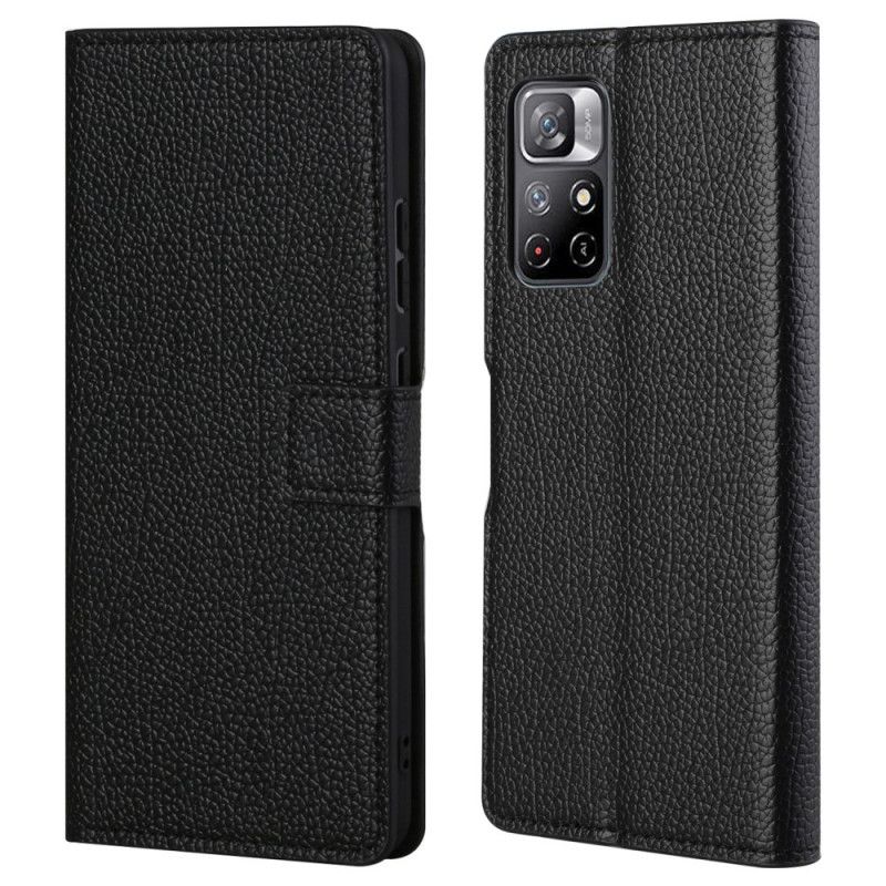 Folio Deksel Til Poco M4 Pro 5G Litchi Grain Leather Effect