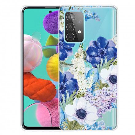 Deksel Til Samsung Galaxy A52 4G / A52 5G / A52s 5G Akvarell Blå Blomster Sømløs