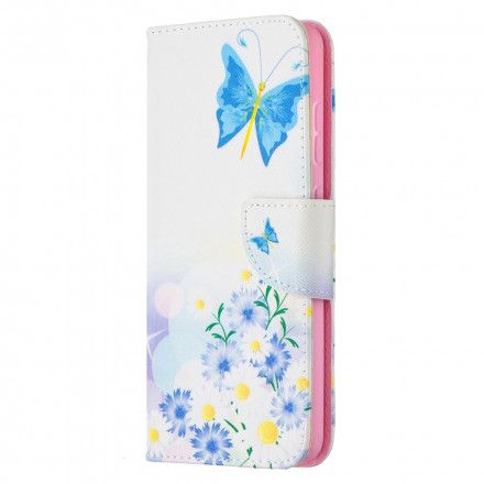 Folio Deksel Til Samsung Galaxy A52 4G / A52 5G / A52s 5G Malede Sommerfugler Og Blomster