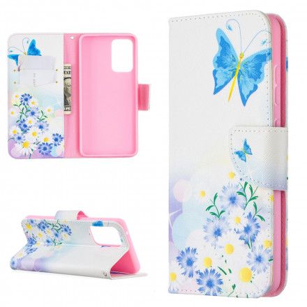 Folio Deksel Til Samsung Galaxy A52 4G / A52 5G / A52s 5G Malede Sommerfugler Og Blomster