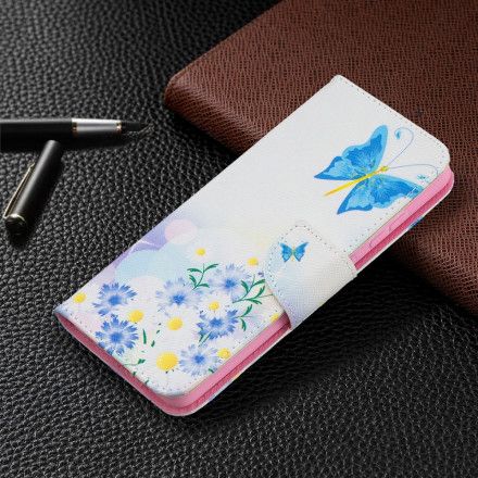 Folio Deksel Til Samsung Galaxy A52 4G / A52 5G / A52s 5G Malede Sommerfugler Og Blomster