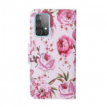 Folio Deksel Til Samsung Galaxy A52 4G / A52 5G / A52s 5G Mesterlige Blomster Med Snor