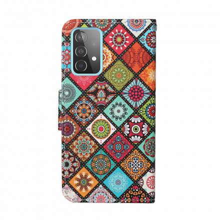 Folio Deksel Til Samsung Galaxy A52 4G / A52 5G / A52s 5G Patchwork Mandalaer Med Snor