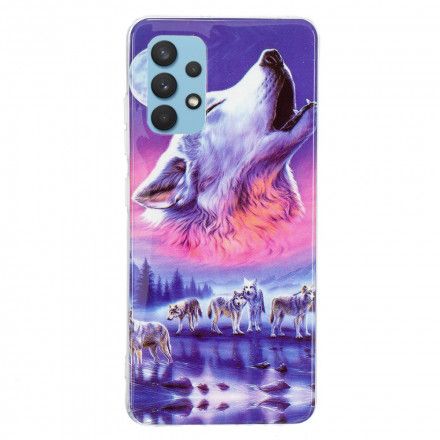 Deksel Til Samsung Galaxy A32 4G Fluorescerende Wolf Series