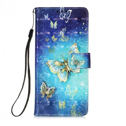 Folio Deksel Til Samsung Galaxy A32 4G Golden Butterflies Lanyard