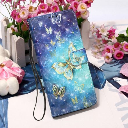 Folio Deksel Til Samsung Galaxy A32 4G Golden Butterflies Lanyard