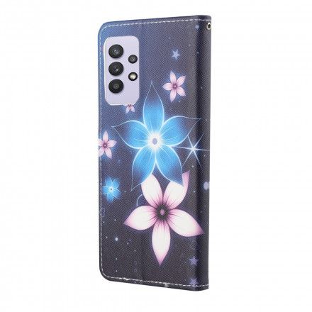 Folio Deksel Til Samsung Galaxy A32 4G Med Kjede Lunar Strap Blomster