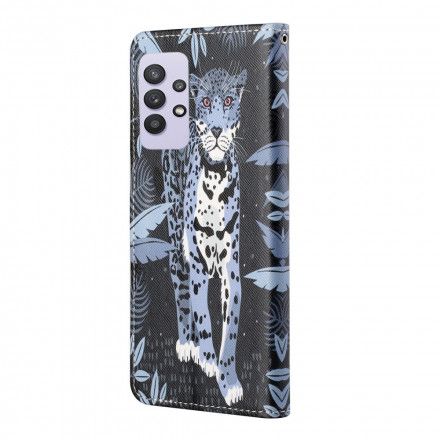 Folio Deksel Til Samsung Galaxy A32 4G Med Kjede Thong Leopard