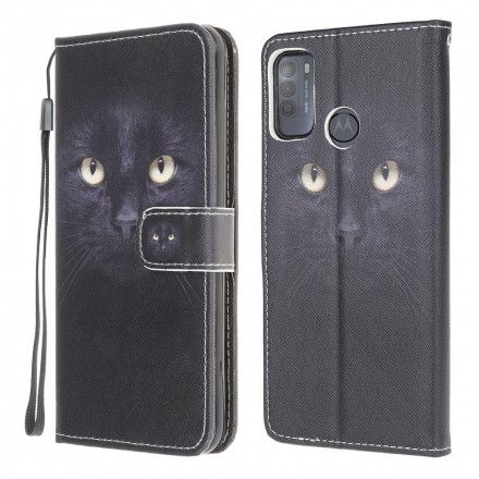 Folio Deksel Til Moto G50 Med Kjede Thong Black Cat Eyes