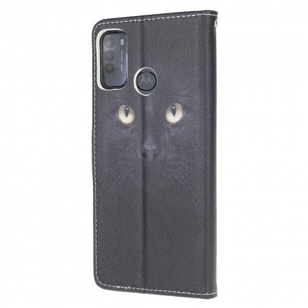 Folio Deksel Til Moto G50 Med Kjede Thong Black Cat Eyes