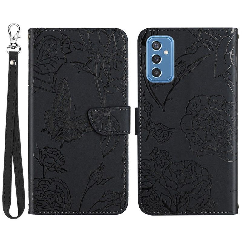 Folio Deksel Til Samsung Galaxy M52 5G Med Kjede Floral Strappy Design