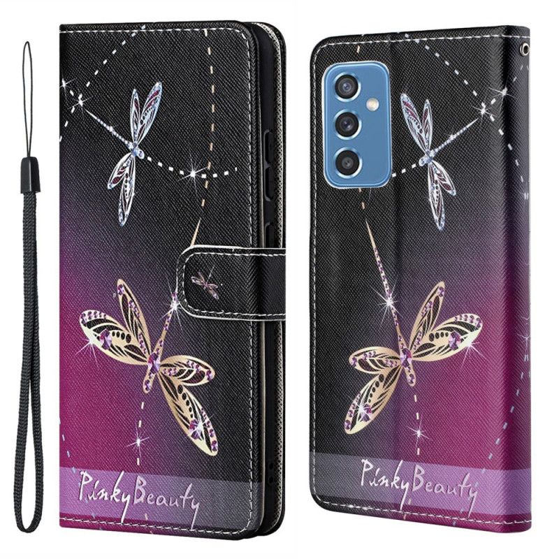 Folio Deksel Til Samsung Galaxy M52 5G Med Kjede Thong Dragonflies