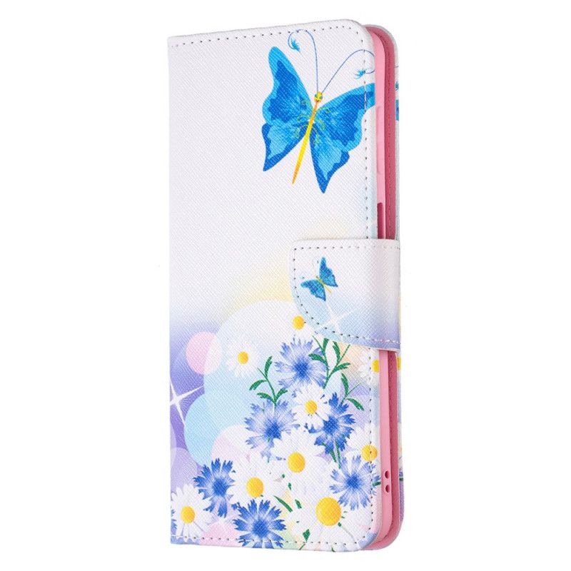 Folio Deksel Til Samsung Galaxy M52 5G Sommerfugl Og Blomster