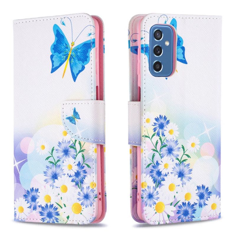 Folio Deksel Til Samsung Galaxy M52 5G Sommerfugl Og Blomster