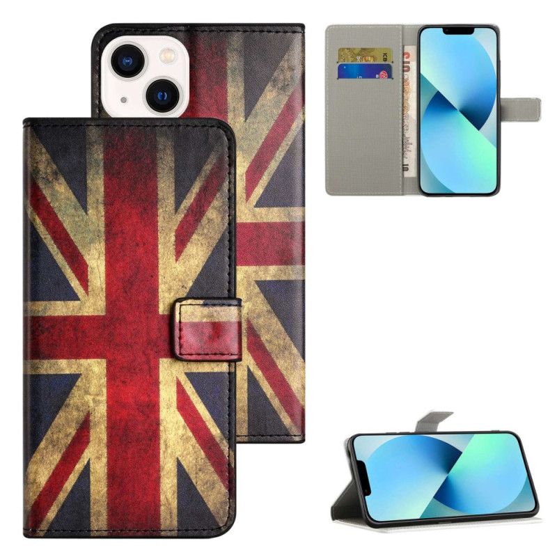 Folio Deksel Til iPhone 14 Vintage Britisk Flagg