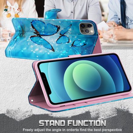 Folio Deksel Til Samsung Galaxy A32 5G Lyspunkt Som Flyr Blå Sommerfugler