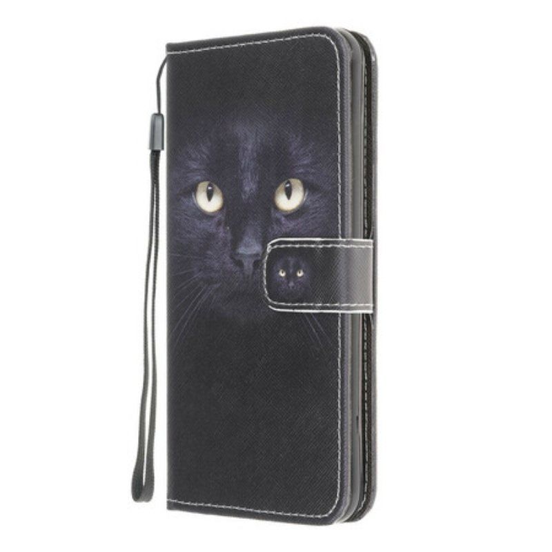 Lærdeksel Til Samsung Galaxy M12 / A12 Med Kjede Strappy Black Cat Eyes