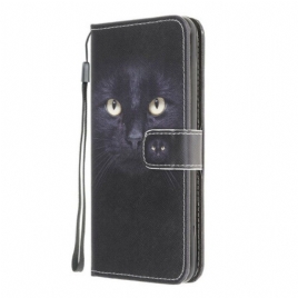Lærdeksel Til Samsung Galaxy M12 / A12 Med Kjede Strappy Black Cat Eyes