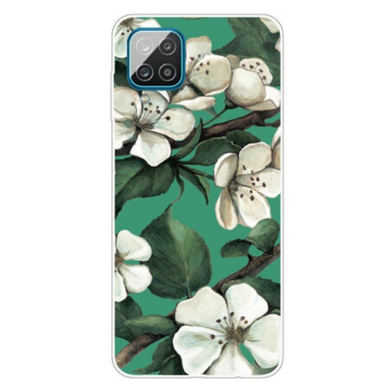 Mobildeksel Til Samsung Galaxy M12 / A12 Malte Hvite Blomster