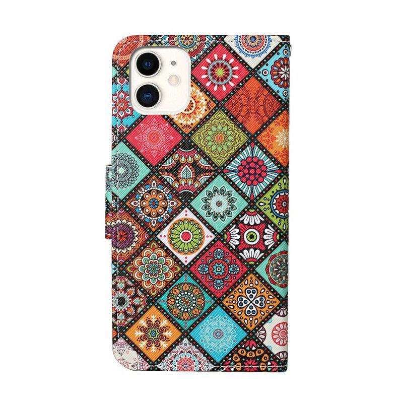 Lærdeksel Til iPhone 12 / 12 Pro Patchwork Mandalaer Med Snor