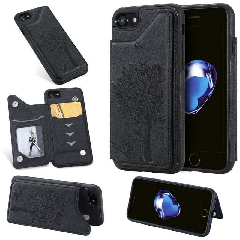 Deksel Til iPhone SE 3 / SE 2 / 8 / 7 Cat Printing Support Card Holder