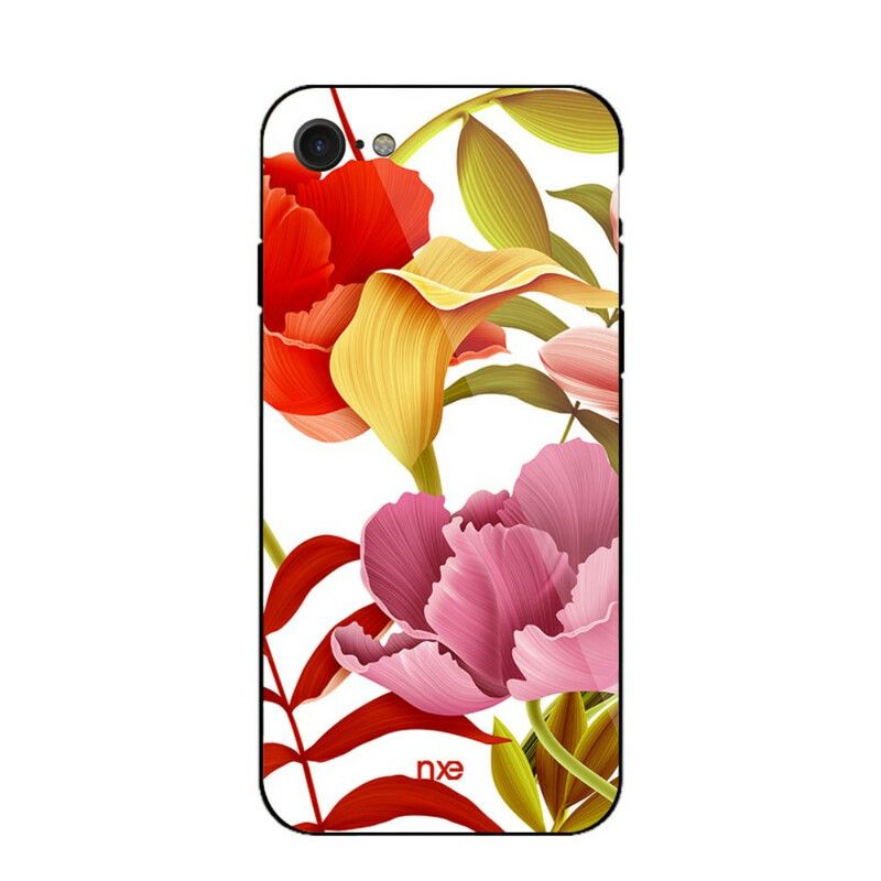 Mobildeksel Til iPhone SE 3 / SE 2 / 8 / 7 Glass Og Silikonblomster Nxe