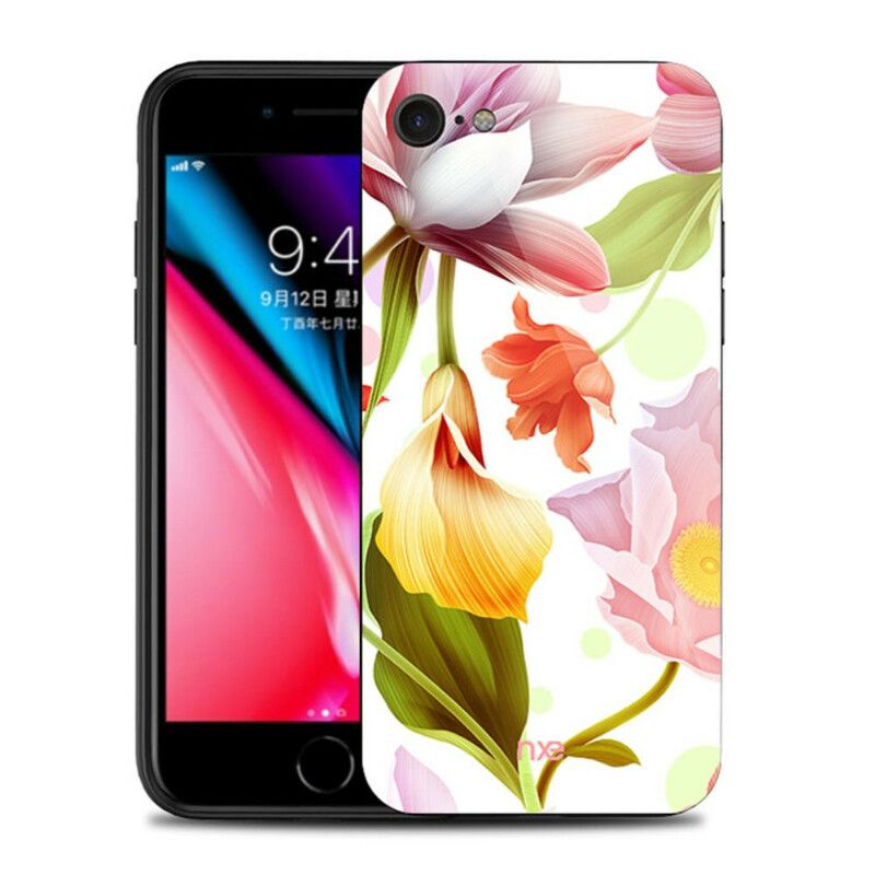 Mobildeksel Til iPhone SE 3 / SE 2 / 8 / 7 Glass Og Silikonblomster Nxe