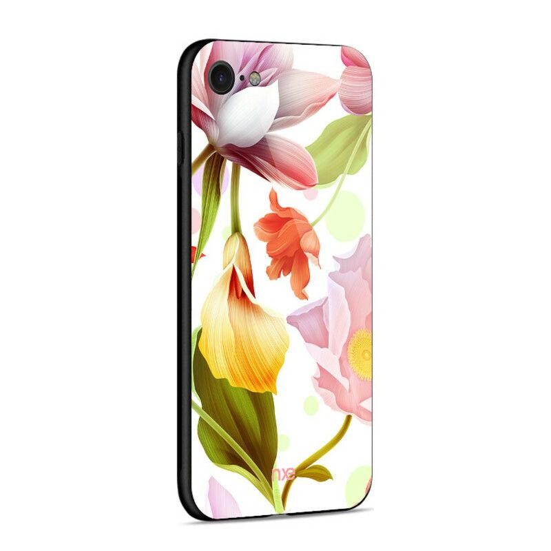 Mobildeksel Til iPhone SE 3 / SE 2 / 8 / 7 Glass Og Silikonblomster Nxe