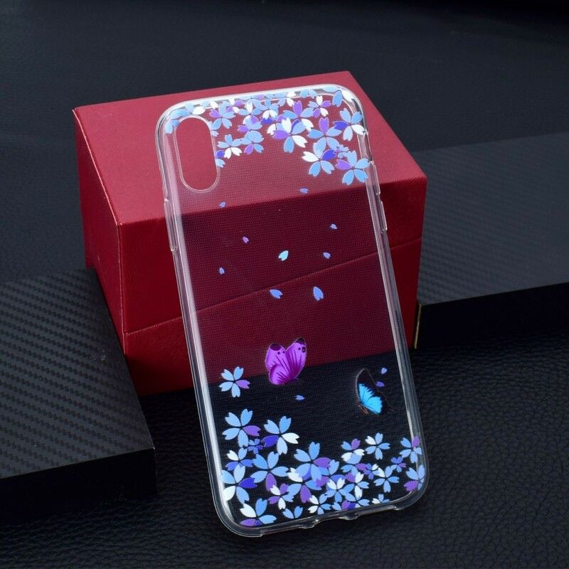 Deksel Til iPhone XR Transparente Sommerfugler Og Blomster