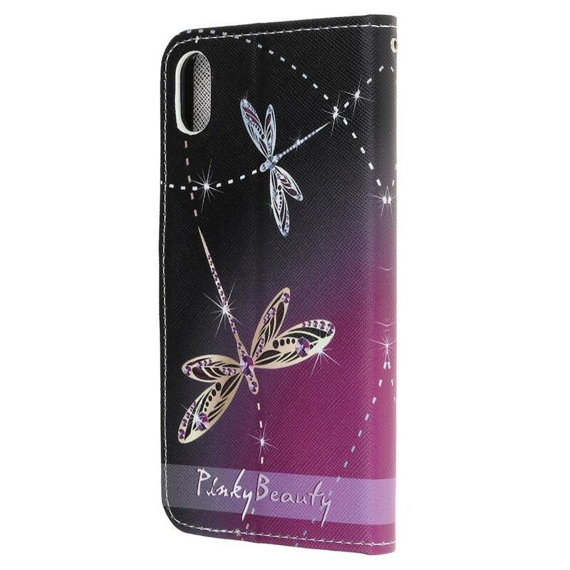 Folio Deksel Til iPhone XR Med Kjede Thong Dragonflies