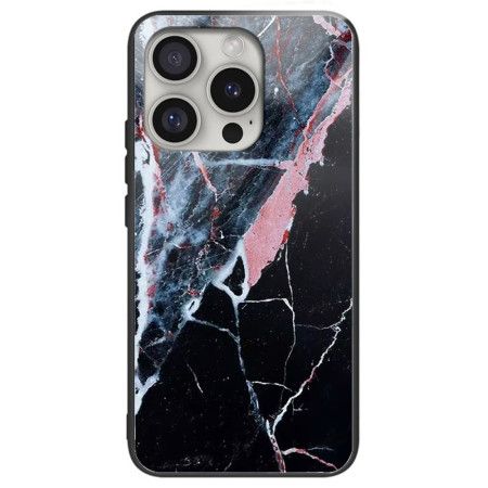 Deksel iPhone 16 Pro Max Mobildeksel Sort Marmor Herdet Glass