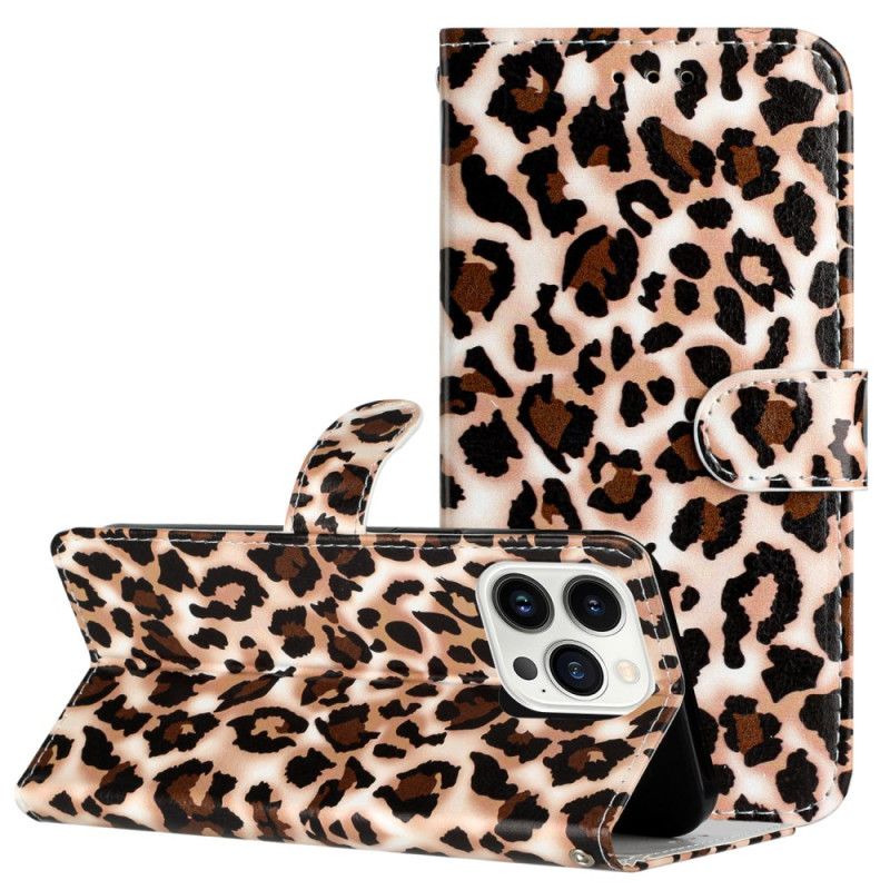 Folio Deksel iPhone 16 Pro Max Leopardmønster Med Stropp