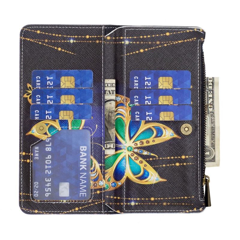 Lærdeksel Folio Deksel iPhone 16 Pro Max Mobildeksel Rhinestone Butterflies Wallet