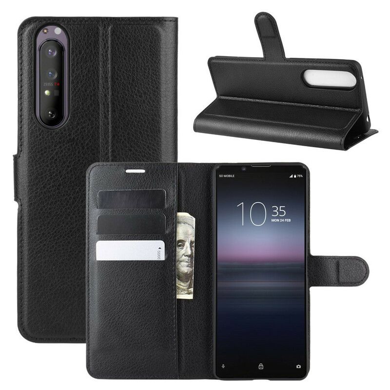 Folio Deksel Til Sony Xperia 1 II Faux Leather Litchi