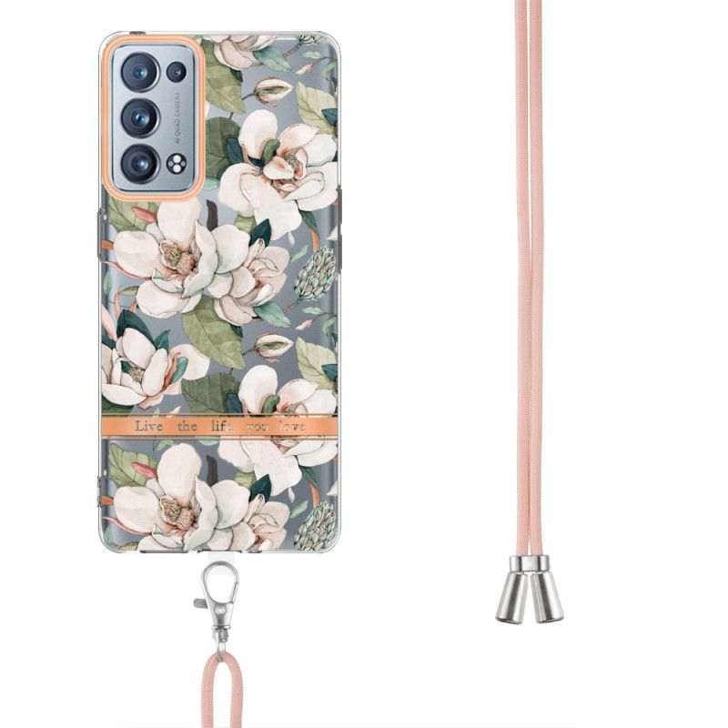 Deksel Til Oppo Reno 6 Pro 5G Sømløst Blomstermønster Og Snor