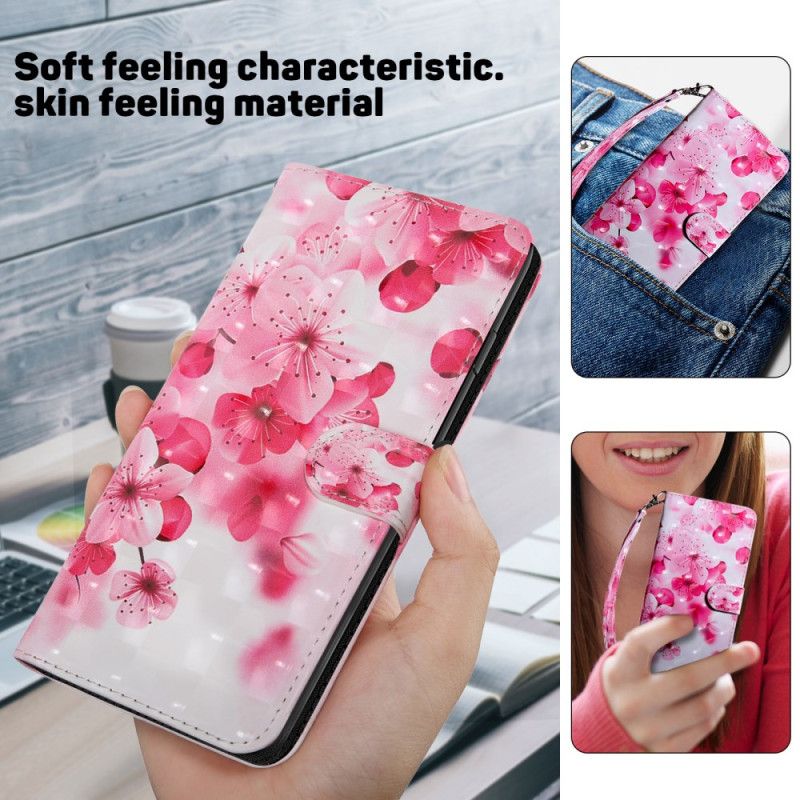 Folio Deksel Samsung Galaxy A16 5g Rødt Blomstermønster Med Stropp