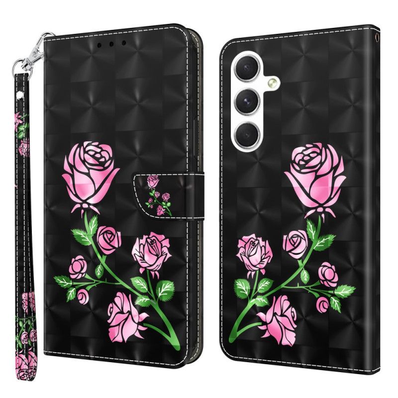 Folio Deksel Til Samsung Galaxy A16 5g Rosa Blomster Med Stropp