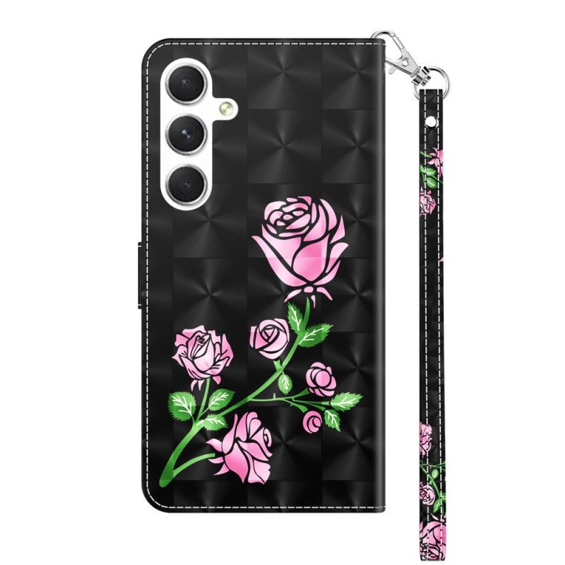 Folio Deksel Til Samsung Galaxy A16 5g Rosa Blomster Med Stropp