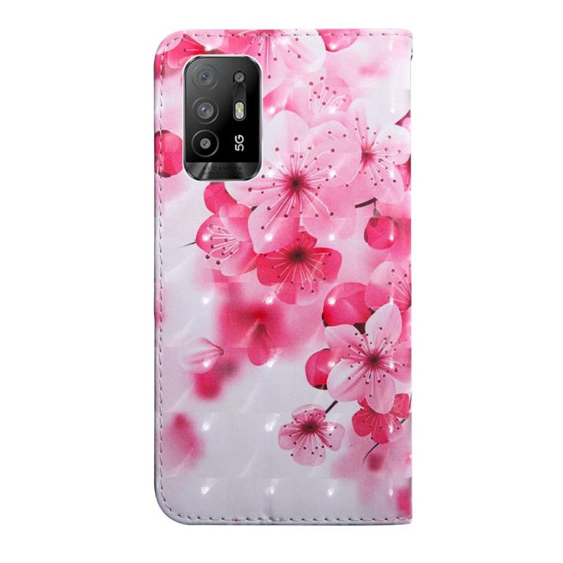 Folio Deksel Til Oppo A94 5G Rosa Blomster Med Snor