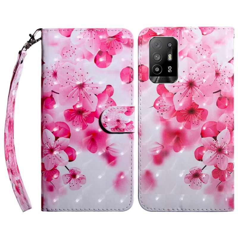 Folio Deksel Til Oppo A94 5G Rosa Blomster Med Snor