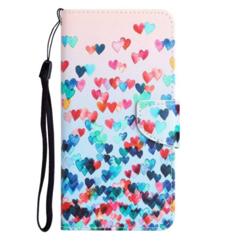 Folio Deksel Til Samsung Galaxy S23 Plus 5G Med Kjede Bare Strappy Hearts