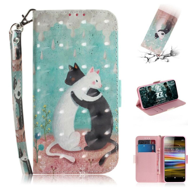 Folio Deksel Til Sony Xperia L3 Med Kjede Thong Cat Friends