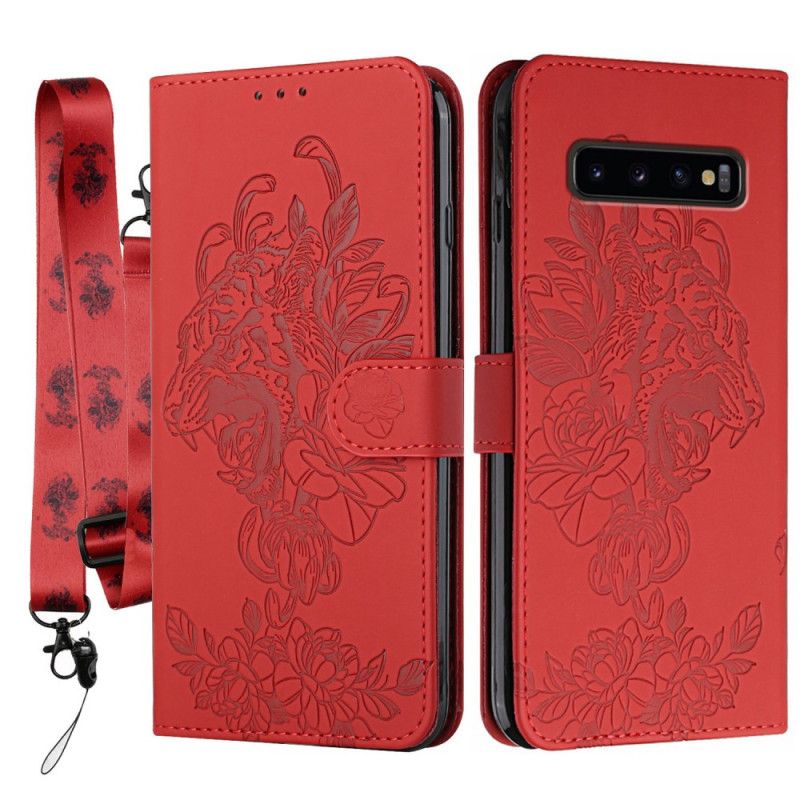 Folio Deksel Til Samsung Galaxy S10 Plus Med Kjede Barokk Strappy Tiger