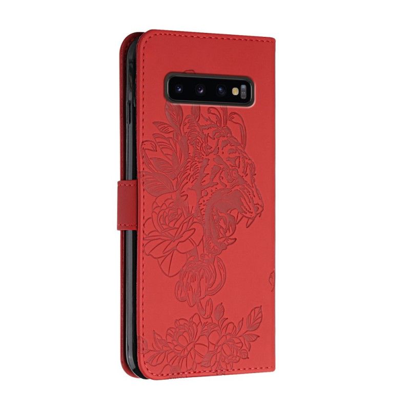 Folio Deksel Til Samsung Galaxy S10 Plus Med Kjede Barokk Strappy Tiger