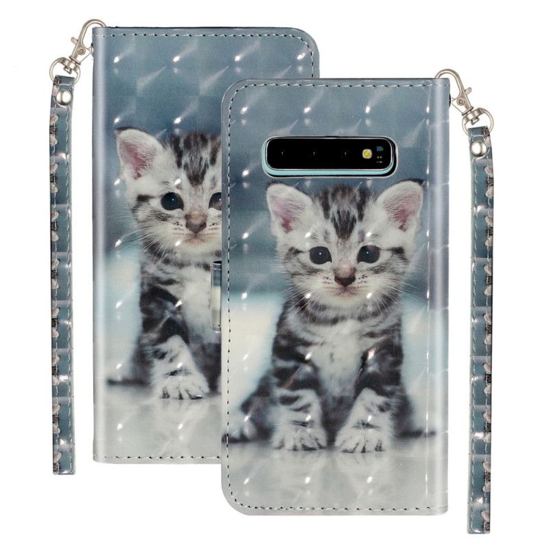 Folio Deksel Til Samsung Galaxy S10 Plus Med Kjede Light Spots Strap Kattunge